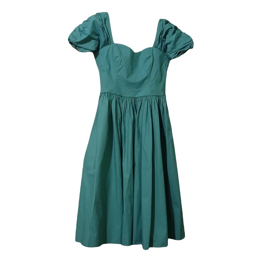 Laura Ashley Vintage Size 8 Teal Dress Puff Sleeves Maxi Cottagecore 100% Cotton